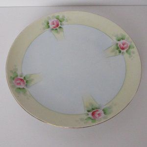 Meito Hand Painted yellow edge 4 pink roses 7.5" bread plate